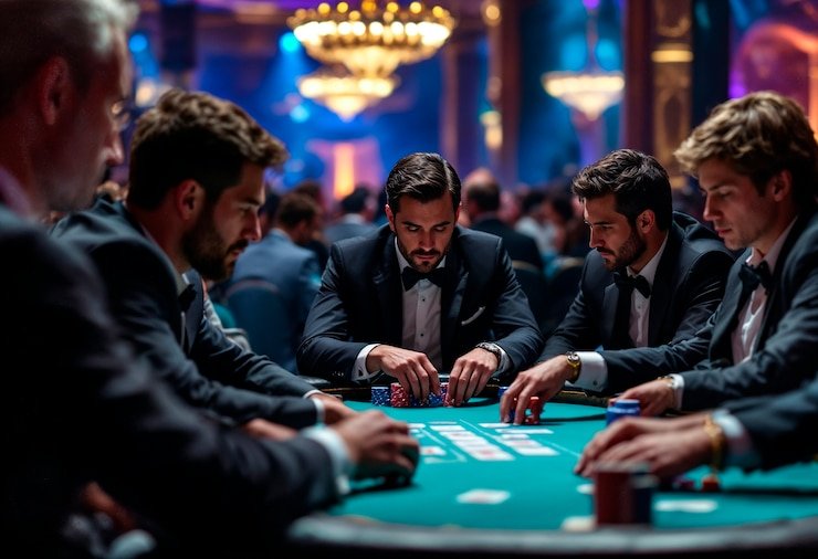Dealer kasino langsung sedang melayani pemain dengan suasana otentik
